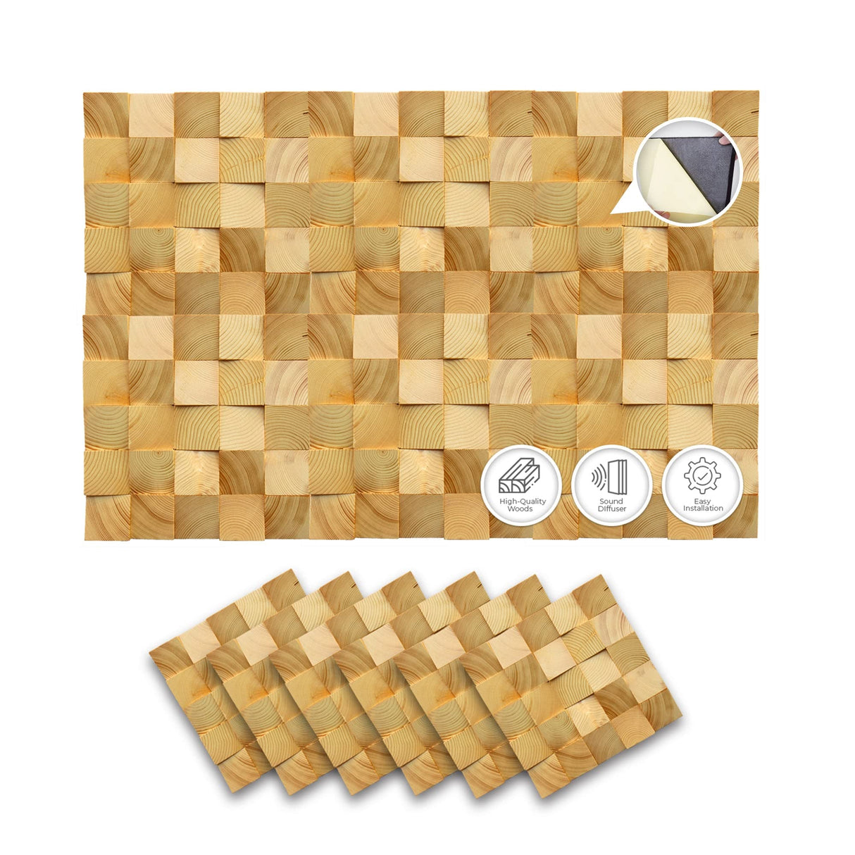 Acepunch 6 Finland Wooden 3D Wall Art Panel Home Decorative Sound Absorbing Dampening Tile Soundproofing Acoustic Music Insulator Noise reduction Studio Room Geometric Style 12x12in AP1234 Acepunch