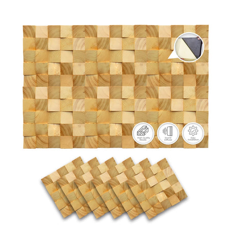 Acepunch 6 Finland Wooden 3D Wall Art Panel Home Decorative Sound Absorbing Dampening Tile Soundproofing Acoustic Music Insulator Noise reduction Studio Room Geometric Style 12x12in AP1234 Acepunch