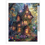 Movstrb Adult Landscape Diamond Painting, Enchanted Cottage 5D Adult Diamond Art Kit, Beginner Full Diamond Diamond Painting Gemstone Art Kit for DIY Crafts 12x16 Inch Movstrb