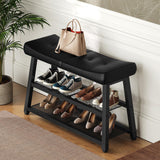 YATINEY Shoe Bench, 3-Tier Shoe Rack, Entryway Bench with Storage and Cushion, for Hallway, Foyer, Bedroom, Black HX02BB YATINEY