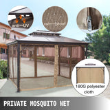 Happybuy Polycarbonate Hardtop Roof Gazebo 10' x 10' with Netting - Metal Gazebo Aluminum Permanent Double Tier Roof- Gazebos for Patios, Backyard, Outdoor and Lawn Happybuy