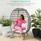 Best Choice Products Wicker Egg Chair, Oversized Indoor Outdoor Lounger for Patio, Backyard, Living Room w/ 4 Cushions, Steel Frame, 440lb Capacity - Gray/White Sand Best Choice Products
