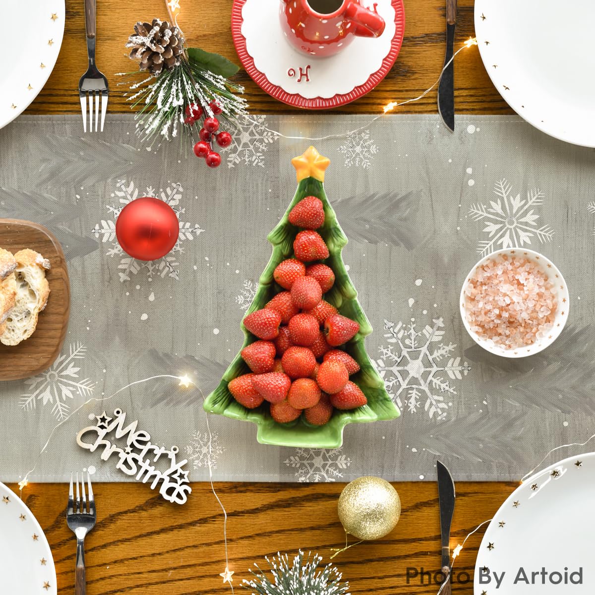 Artoid Mode Church Xmas Trees Snowflakes Merry Christmas Table Runner, Bow Tie Kitchen Dining Table Decoration for Outdoor Home Party 13x90 Inch Artoid Mode