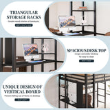 SUNLEI Loft Bed Twin Size with Desk and Safety Guard Rail, Twin Size Metal Bed Frame with Double Layer Shelves for Storage, No Box Spring 2 Security Ladders, Midnight Black SUNLEI