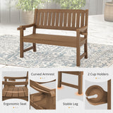 LUE BONA Outdoor Bench, 2-Person HDPS Garden Bench, Outdoor Benches Weatherproof, All-Weather Fade/Rot Resistant Patio Bench for Park, Front Porch, Backyard (Brown-Oil Printed) LUE BONA