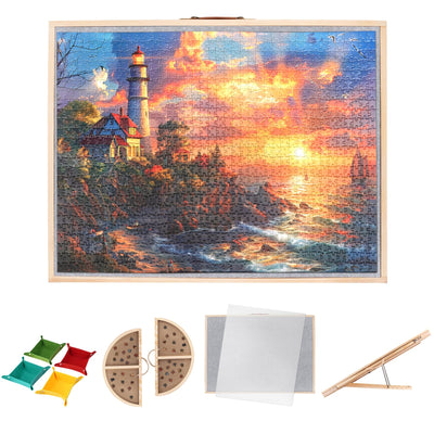 2 in 1 Rotating Tilting Puzzle Board with Drawers, 1500 Piece Jigsaw Puzzle Board with Protective Cover 4 Wheels 4 Sorting Trays, Puzzle Table for Puzzle Lovers, 35 X 27 Inch