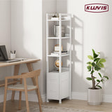 KLUVIS White Narrow Bookshelf with Storage Drawers - 5 Tier Thin Book Shelf for Small Spaces Skinny Shelves Slim Farmhouse 2 Fabric Drawer 60 inch Tall (03W) KLUVIS