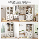 Vabches 5 Tier Bookcase with Doors Set of 2, 67” Tall Farmhouse Bookshelf with Storage Cabinet, Adjustable Shelves & Barn Door, Narrow Wooden Book Shelf for Living Room, Office, Antique White Vabches