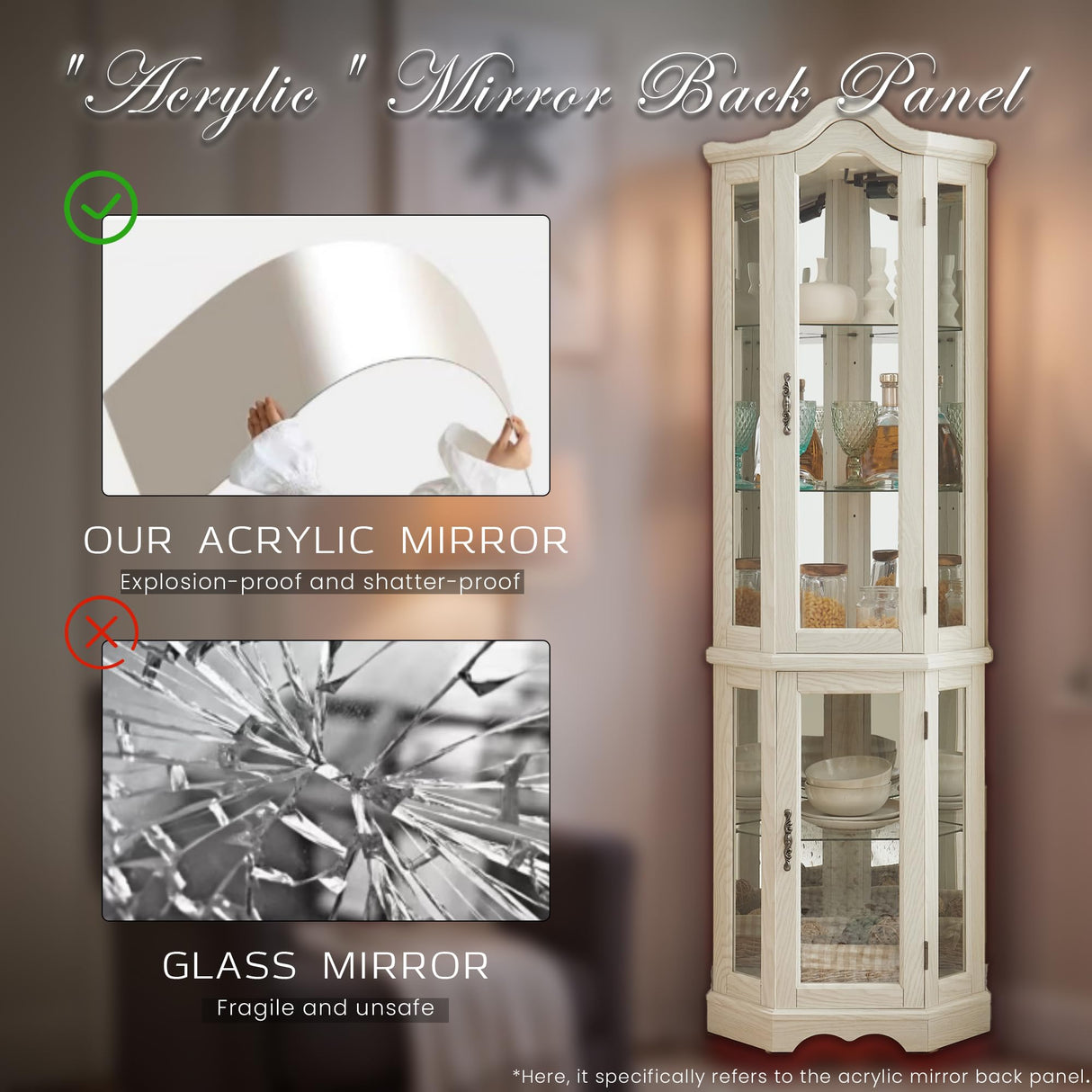 CKEASEAN Corner Curio Cabinet, 70.5" H Lighted Glass Display Case with 5 Adjustable Tempered Glass Shelves, Light Bulb Included, Wine Cabinet Rack for Bar and Liquor Storage (White) CKEASEAN