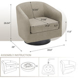 Pia Ricco Swivel Barrel Accent Chairs Set of 2, 360° Swivel Round Sofa Chair, Comfy Upholstered Fabric Single Sofa Club Armchair for Living Room/Reading Room/Bedroom, Light Brown Pia Ricco