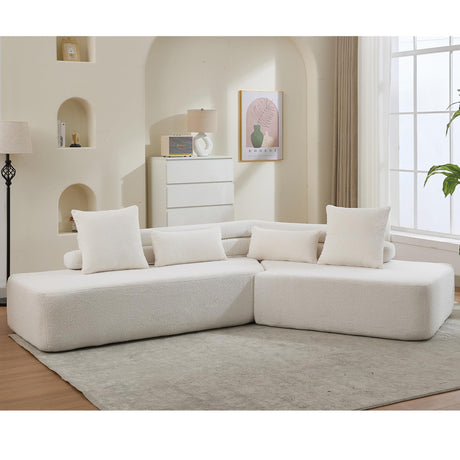 KEIKI 128" Oversized Modular Boucle Sectional Cloud Sofa with 4 Pillows, Upholstered Modern Minimalist Style 4-Seater Corner Couch, No Assembly Required, for Apartment, Living Room, Bedroom, Beige KEIKI