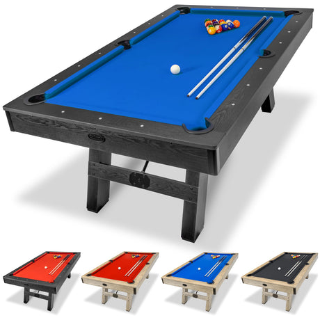 GoSports 7 ft Pool Table with Wood Finish - Modern Billiards Table with 2 Cue Sticks, Balls, Rack, Felt Brush and Chalk - Choose Your Style GoSports