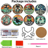 Yijingtop 8PCS Funny Cat Diamond Painting Coaster Kit with Holder,Bad Kitty Diamond Art Coasters,Crafts Kits for DIY Coasters Diamond Art Kits for Adults Yijingtop