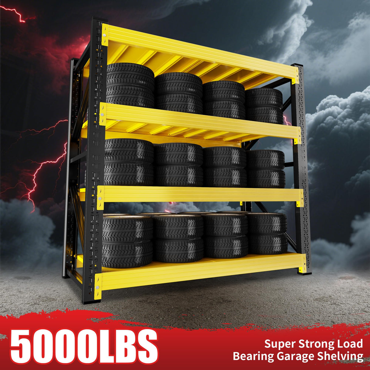 CXUZCZ 5000LBS Heavy Duty Garage Shelving 59" W Garage Storage Shelves 4-Tier Metal Adjustable Shelf Unit Storage Rack for Basement Supermarket Warehouse 59" W x 24" D x 78" H Yellow CXUZCZ