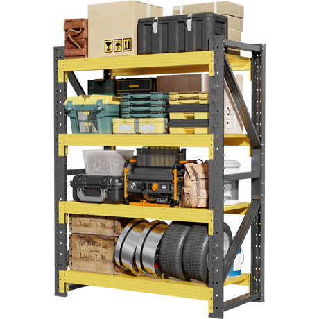 Welfiya 60" W Garage Shelving,4-Tier Heavy Duty Storage Shelves Unit with Adjustable Metal Shelf for Warehouse,Basement,Workshop,5000LBS,60" W x 24" D x 79" H,Black&Yellow Welfiya