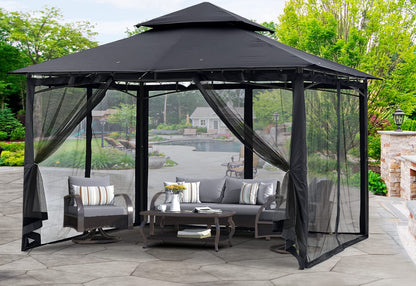 MASTERCANOPY Outdoor Garden Gazebo for Patios with Stable Steel Frame and Netting Walls (10x10,Black) - WoodArtSupply