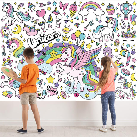 Leezead Giant Unicorn Coloring Tablecloth & Poster - Unicorn Party Table Cover with Coloring Paper for School, Classroom, Family Activity & Birthday Party Supplies Leezead