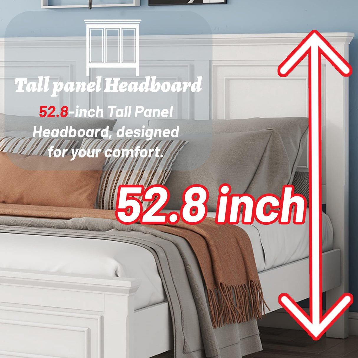 OYUMOENTS King Size Bed Frame Farmhouse Style, Tall Headboard King Bed Frame with Footboard, Pinewood Antique Beds, Farmhouse Style, Noise-Free, No Box Spring Needed, White OYUMOENTS