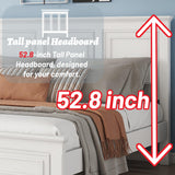 OYUMOENTS King Size Bed Frame Farmhouse Style, Tall Headboard King Bed Frame with Footboard, Pinewood Antique Beds, Farmhouse Style, Noise-Free, No Box Spring Needed, White OYUMOENTS