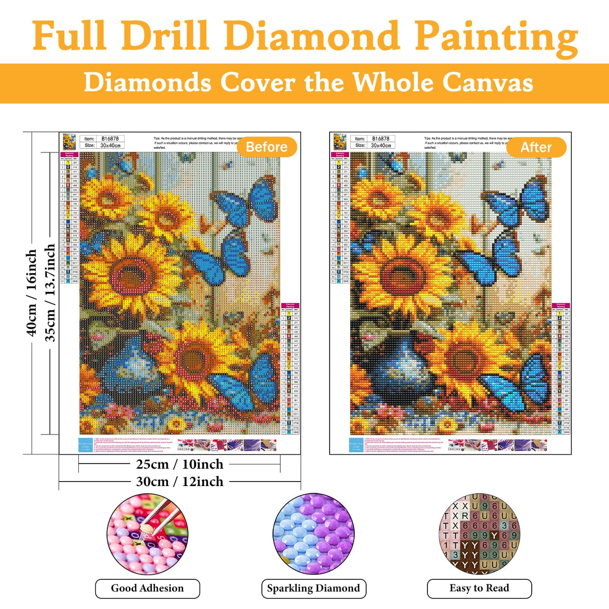 Diamond Art Kits for Adults Sunflower, DIY 5D Diamond Painting Kit for Beginners Flower Butterfly, Full Round Drill Gem Art Dots for Adults, Perfect for Home Wall Decor 12X16 Inch Okarina
