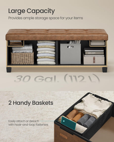 SONGMICS Storage Ottoman, Storage Bench with Legs,15 x 43 x 15.7 Inches, Ottoman Bench, 30 Gal. (112 L), Synthetic Leather, for Living Room, Entryway, Coffee Brown ULSF0514K03 SONGMICS