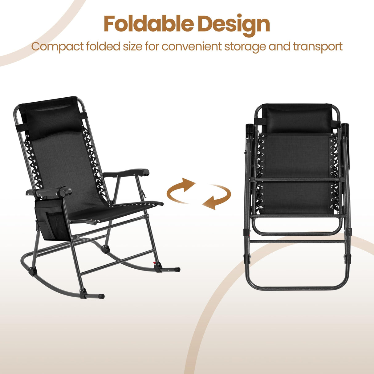 Yaheetech 26in Rocking Chair Outdoor Zero Gravity Folding Chairs Rocking Chairs Foldable Outdoor Reclining Lounge Chair for Outside Lawn with Cupholder/Pillow Ergonomic Design for Rest, Black Yaheetech