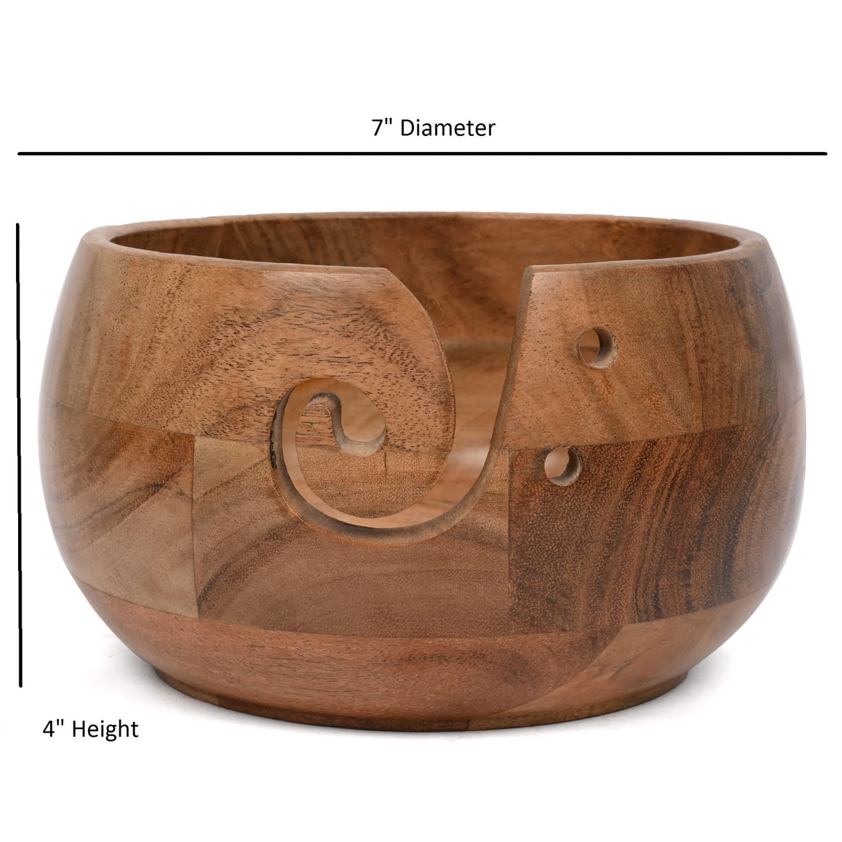 EDHAS Acacia Wood Yarn Bowl Holder | Handmade Holder with Holes | Yarn/Wool/String Storage Accessory (7" x 7" x 4") EDHAS
