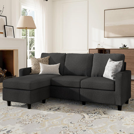 HONBAY Convertible Sectional Sofa, L Shaped Couch with Reversible Chaise for Small Space, Black HONBAY