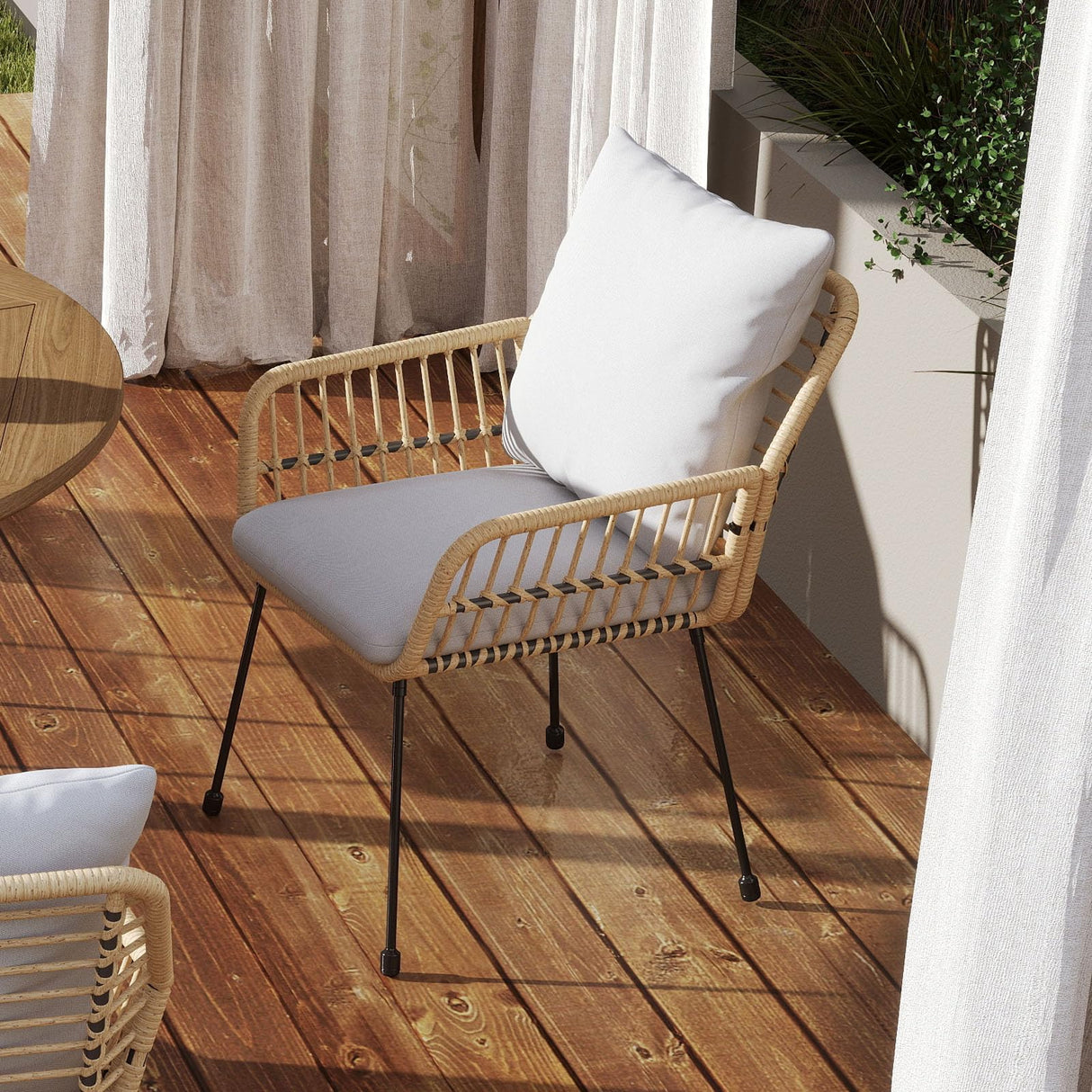 DAYAOUTDOOR 3 Pieces Outdoor Bistro Set, Bistro Set Outdoor with Glass Top Table, Patio Wicker Furniture Set 3 Piece, Rattan Conversation Set for Balcony, Lawn, Garden, Backyard, Poolside, Beige DAYAOUTDOOR