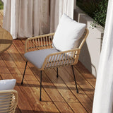 DAYAOUTDOOR 3 Pieces Outdoor Bistro Set, Bistro Set Outdoor with Glass Top Table, Patio Wicker Furniture Set 3 Piece, Rattan Conversation Set for Balcony, Lawn, Garden, Backyard, Poolside, Beige DAYAOUTDOOR