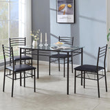 VECELO Kitchen Dining Table and Chairs Set for 4, PU Padded Seat & Glasses Tabletop, Space Saving, Matte Black VECELO