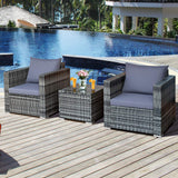 Tangkula 3 Pieces Patio Furniture Set, PE Rattan Wicker Sofa Set w/Washable Cushion and Tempered Glass Tabletop, Outdoor Conversation Furniture for Garden Poolside Balcony Tangkula