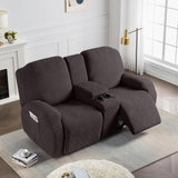Ruaozz Stretch Loveseat Recliner Covers with Console 4-Pieces Recliner Sofa Covers with Pockets Jacquard Reclining Couch Covers Furniture Protector with Elastic Straps Bottom (2 Seater, Chocolate) Ruaozz