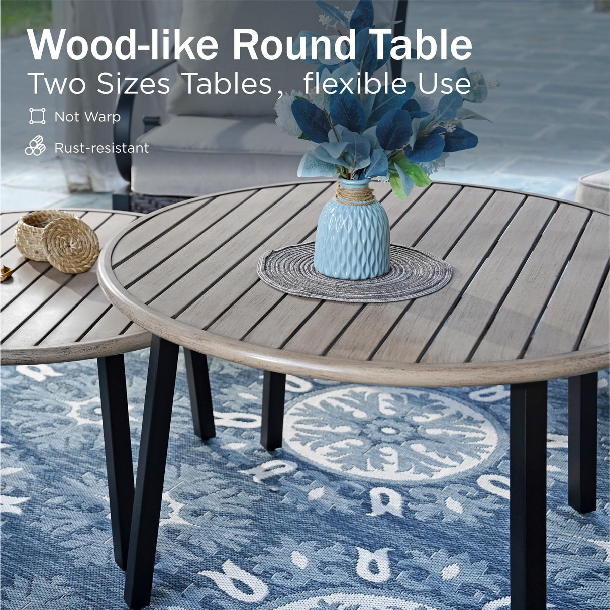 PHI VILLA Half-Moon Patio Furniture Set 8 Piece, Curved Outdoor Sectional Sofa Conversation Sets for 6 Persons with 2 Coffee Table for Garden, Poolside, Balcony, Backyard PHI VILLA