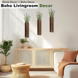 Fttoyoly 3 Pack Wood Wall Planter with Artificial Eucalyptus, Modern Wall Decor for Living Room Bedroom Bathroom Entryway, Farmhouse Boho Wall Vases for Dried Flowers and Faux Plants Fttoyoly