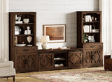 WAMPAT Farmhouse Entertainment Center with Bookshelf for TVs up to 75",Mid Century Modern TV Stand with 73"H Tall 5-Tier Bookcase with Open Storage and Barn Doors for Living Room,Bedroom,Rustic Brown WAMPAT