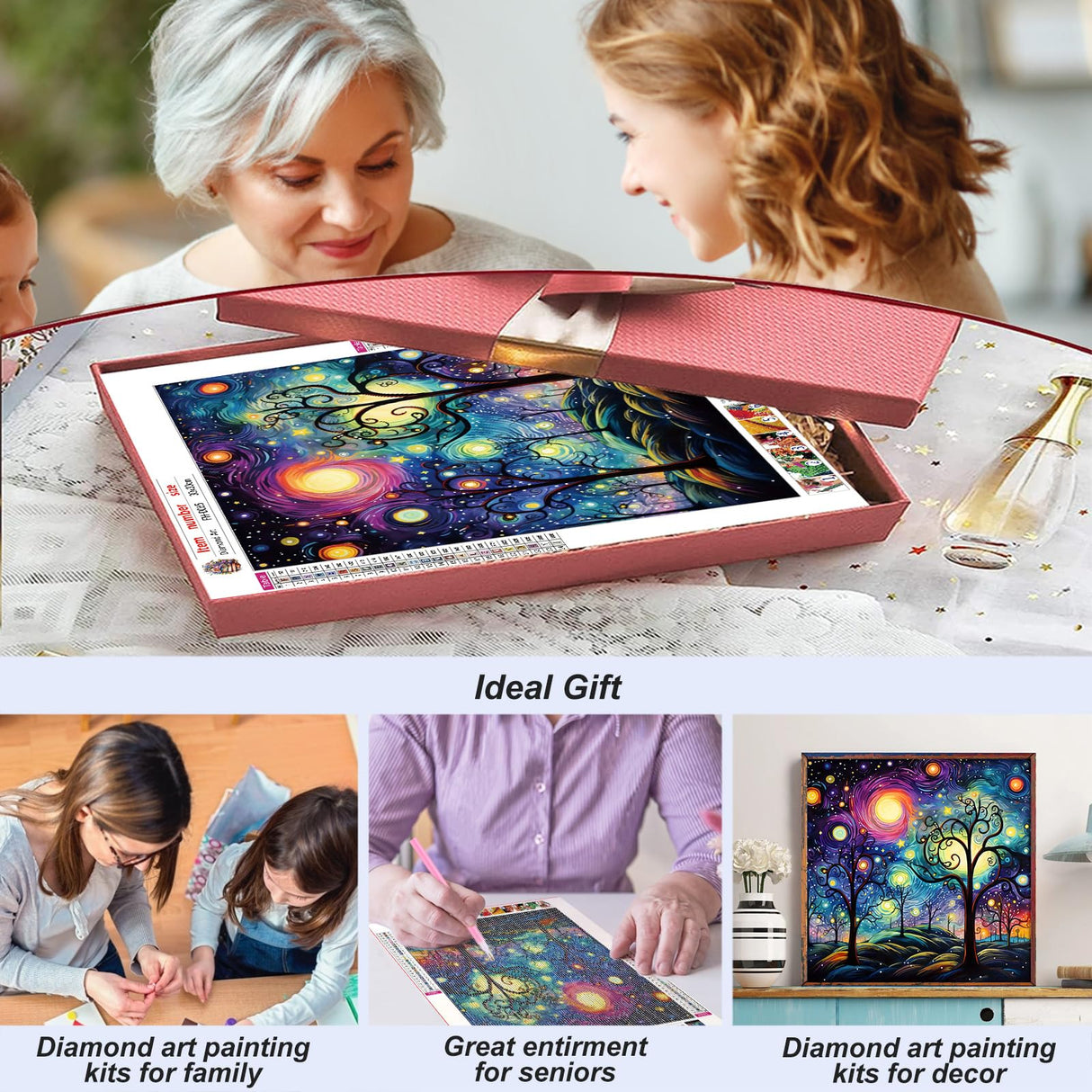 FHBUBPUP Starry Sky Diamond Painting Kits for Adults, Starry Night Scenery Diamond Art Kits for Beginners, 5D DIY Full Drill Round Gem Art, Paint with Diamond Beads Craft Home Wall Decor 12x12 inch FHBUBPUP