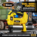 Bravex Cordless Grease Gun, Battery Powered 12,000 PSI Electric Grease Gun, W/T Rechargeable Battery Pack & Quick Release Coupler, 40 inch Long Hose, Dual Mode Automatic/Continuous Pumping Bravex