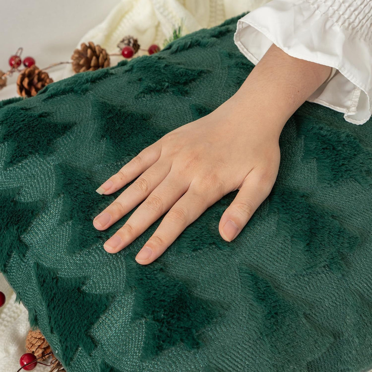 TBAVNOSY Christmas Tree Pillow Covers Set of 2 18x18 inches, 3D Xmas Tree Shaped Faux Fur Throw Pillow Covers for Couch, Sofa, Living Room Winter Holiday Decor, Farmhouse (Dark Green) TBAVNOSY