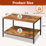WLIVE Small Coffee Table for Living Room, 31.3" Modern Industrial Coffee Table with Storage Shelf & Metal Frame, 2-Tier Wood Center Table for Small Spaces Apartment, Home, Rustic Brown WLIVE
