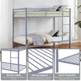 Metal Bunk Bed Twin Over Twin, Low Profile Bunk Bed Frame withBuilt-in Ladder, High Guardrail and Metal Slats, Space-Saving Twin Size Bed Frame for Kids Teens, No Box Spring Required Softa