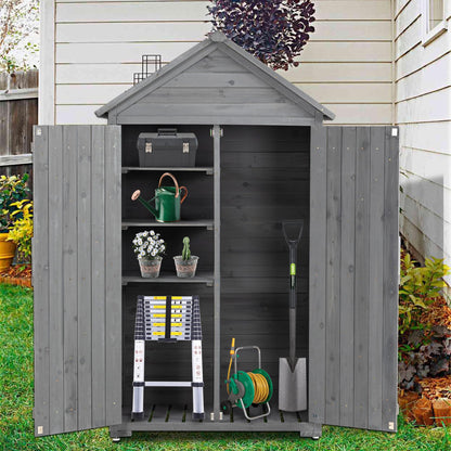 Wooden Outdoor Shed, Outdoor Storage Cabinet with Shelves, Garden Tools Shed with 2 Lockable Doors, Vertical Sheds for Yard Patio Lawn Deck Porch (Gray)