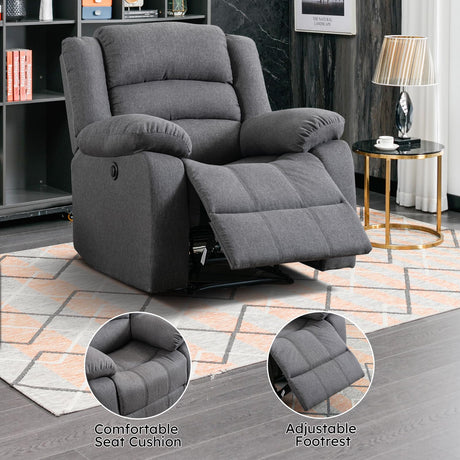 EBELLO Classic Power Recliner Chair, Oversized Electric Reclining Chair with Overstuffed Cushion and Back, Soft Fabric Adults Single Recliner Sofa for Living Room, Grey EBELLO
