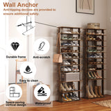 HOMEFORT 10-Tier Vertical Shoe Rack, Corner Shoe Tower, Double Rows 10 Tiers Shoe Shelf, Slim Shoe Storage Unit for 20 Pairs of Shoes, Shoe Stand for Entryway, Hallway, Closet (Rustic Brown) HOMEFORT