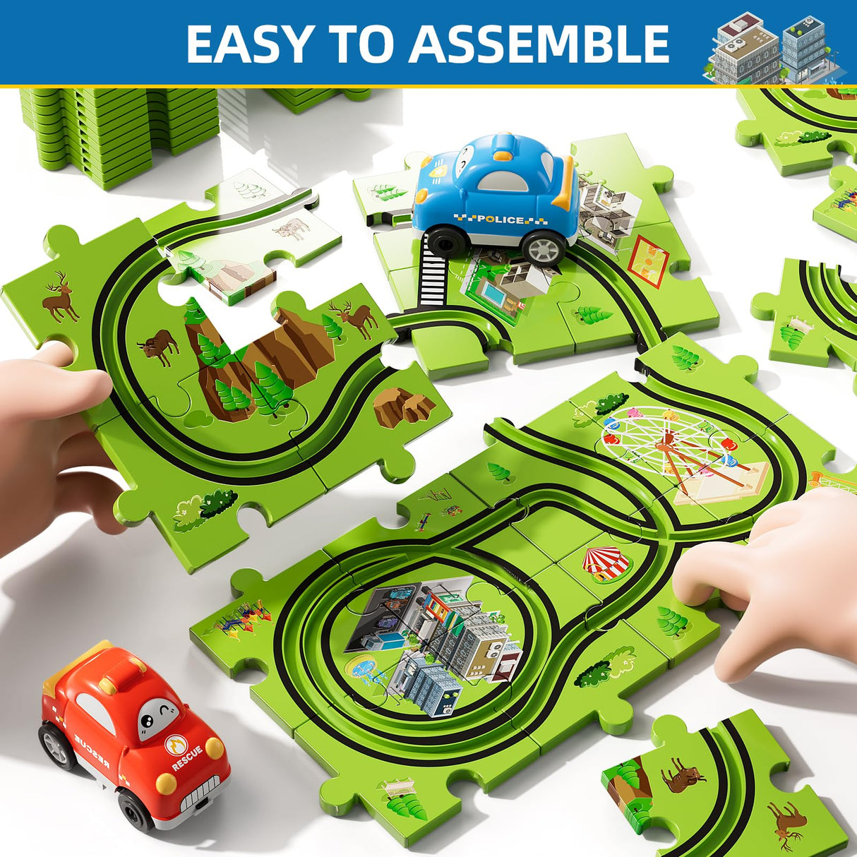 Bennol Toddler Toys Gifts for 2 3 4 5 Year Old Boys, 56 Jigsaw Puzzle Race Track Car Set Toys for Kids Boys Toddlers 1-3 2-4 3-5 4-6, Puzzle Tracks Car Toys Gifts for 2 3 4 5 Year Old Boys Kids Bennol