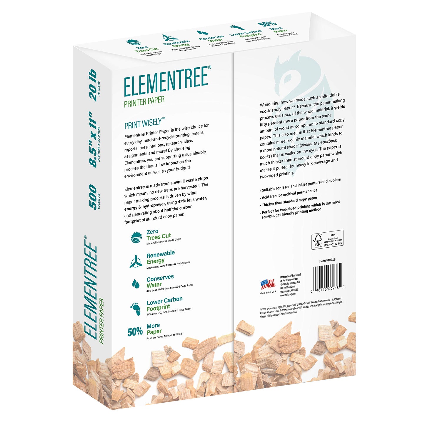 Elementree Sustainable Printer Paper Case, 8.5 x 11 White, 5 Reams, 2500 Sheets of 20lb Printing Paper, Made in the USA (00918C)