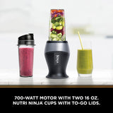 Ninja Fit Compact Personal Blender, Portable Blender for-Smoothies, Shakes, Food Prep, and Frozen Blending, 700-Watt Base, (2) 16-oz. Cups and Spout Lids, Black QB3001SS Ninja