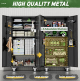 Greenvelly Metal Storage Cabinet with Wheels,72” Black Garage Storage Cabinet with Pegboards and Wheels, Rolling Tool Cabinet with Locking Doors and Shelves for Home,Basement, Kitchen Pantry,Warehouse Greenvelly