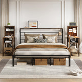 Bestier Rustic Farmhouse Bedside Tables - Tall Nightstands With Charging Ports, Set of 2, Brown Bestier