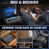 Smart Gun Safe, 4 Ways Biometric PistolRechargeable Safe withFingerprint/Keypad/Key/APP Lock, APPControl, LCD Display, Emergency PowerSupply Handgun Lock Box for HomeBedroom, Car soliles